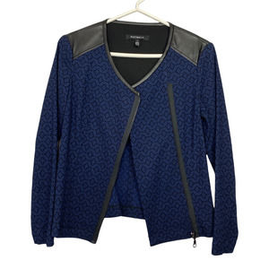 Raffinalla Blue Geometric Print Asymmetric Full Zip Cropped Blazer Size 2